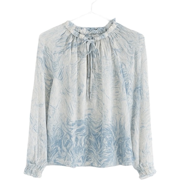 Blank London Anthropologie Blue Gold Abstract Blouse S Oversized - Picture 1 of 8